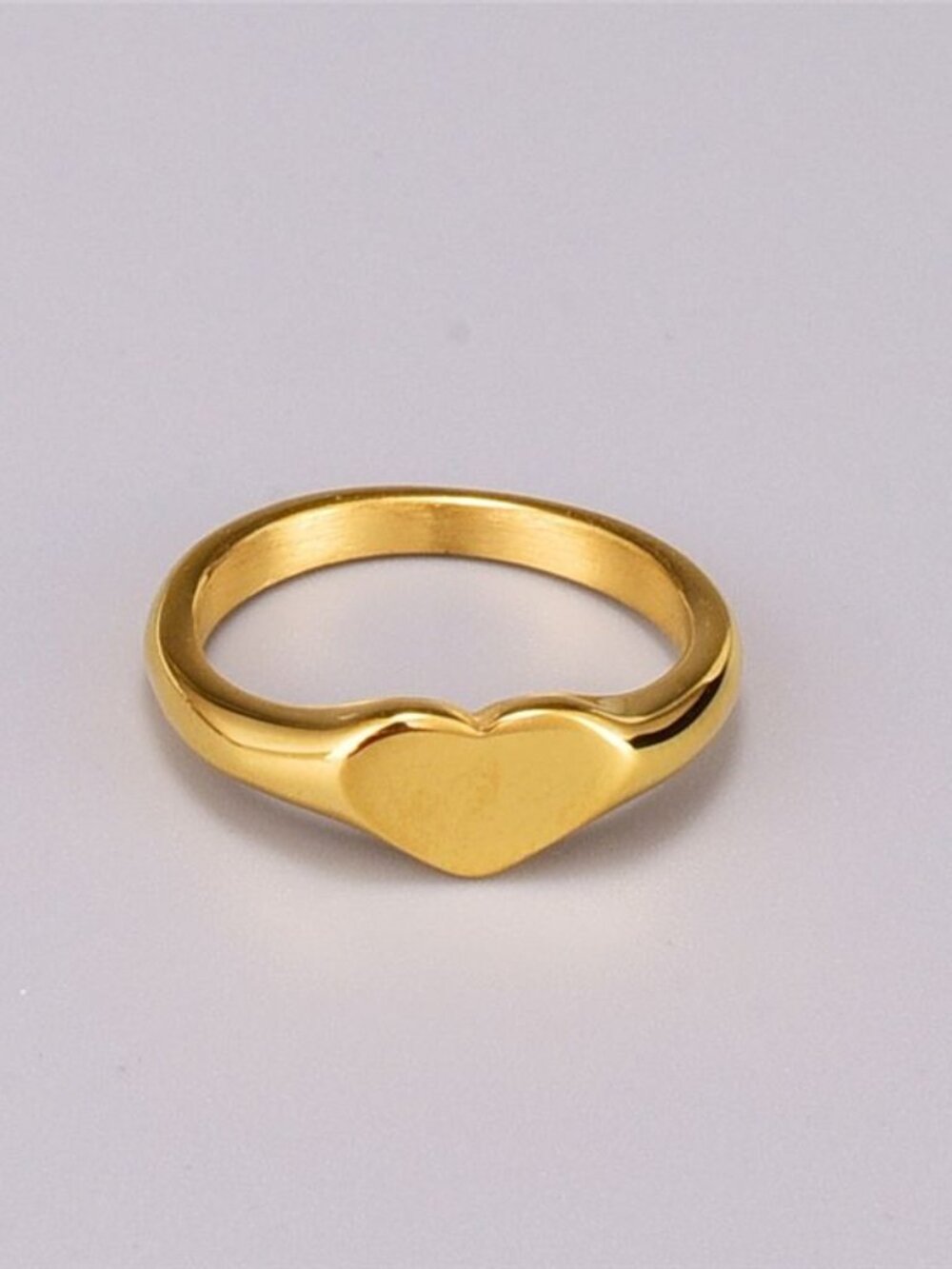 18K Gold Plated Stainless Steel Heart Signet Ring Dainty Stacking Feminine